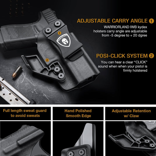 Glock 26 IWB Holster with Optic Cut and Claw, Metal Belt Clip, 0.06 inch Kydex | Right/Left Hand WARRIORLAND