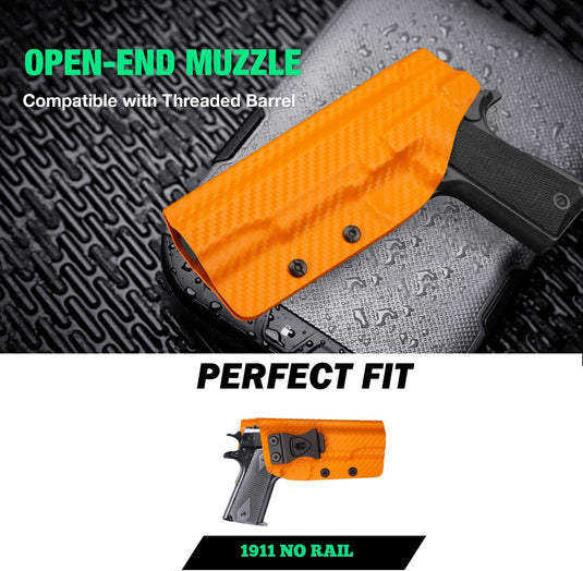 1911 IWB Carbon Fiber Kydex Holster, Fit Colt 1911 .45 ACP 5'' No Rail, Including Colt / Elite Force / Kimber / Springfield / RIA / S&W / Ruger / Taurus / Rock Island and more 1911 Pistol, Right Hand | WARRIORLAND