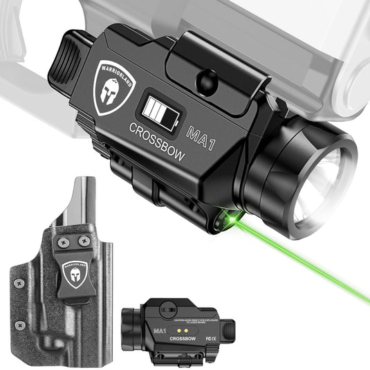 Universal Light Laser Combo with Glock 21 / G20 Gen 3 4 5 & Glock 22 Gen 5 Holster, Tactical Green Laser Light USB Rechargeable, Screen Displays Battery Status, Crossbow MA1 w/ G21 Holster|WARRIORLAND WARRIORLAND