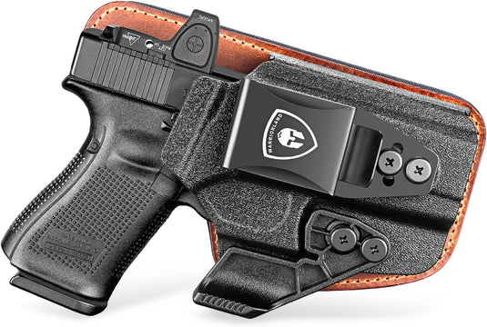 WARRIORLAND IWB Hybrid Holster Compatible with Glock 17/19/22/23 Gen 3-5, Glock 31/32 Gen 3-4, Glock 19X/44/45, Concealed Carry Polymer & Leather Holster with Claw/Optics Cut Ready, Right Hand(Brown) WARRIORLAND