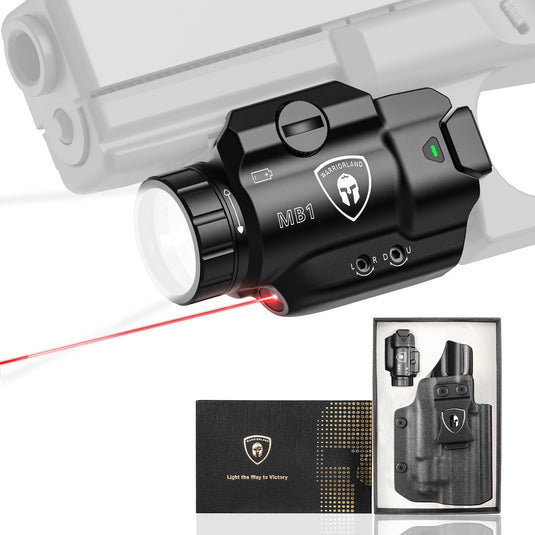 WARRIORLAND MB1 500 Lumens Portable Universal Rail Mounted Weapon Light-Red Laser & White LED Combo with Sig P320 Compact M18 Kydex Holster-Three Operation Modes & Power Indicator MB1w/P320 M18 WARRIORLAND