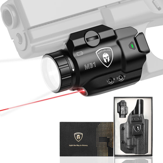 WARRIORLAND MB1 500 Lumens Portable Universal Rail Mounted Weapon Light -Red Laser & White LED Combo with Fit for G21 Kydex Holster-Three Operation Modes & Power Indicator MB1w/G21 Holster WARRIORLAND