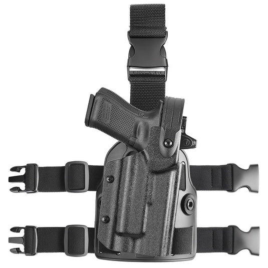 WARRIORLAND Drop Leg Platform for Glock 17/19 (Gen3-5), Glock 22/23/31/32 (Gen3-4), Glock 19X/44/45 w/TLR-1- Level 2 Holster + Mag Holes - Adjustable (No Mag Pouches) Red dot compatible WARRIORLAND
