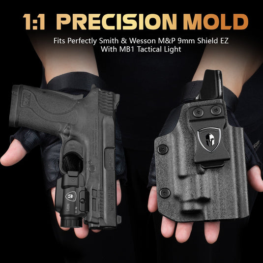 WARRIORLAND MB1 500 Lumens Portable Universal Rail Mounted Pistol Light - Red Laser & White LED Combo with M&P 9mm Shield EZ Kydex Holster-Three Operation Modes & Power Indicator MB1w/MPS9EZ Holster WARRIORLAND