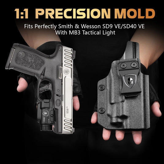 WARRIORLAND MB3 Pistol Light and Custom Kydex Holster, Fit for S&W SD9 VE / SD40 VE, Compact 500 Lumens Universal Rail Mounted Tactical Weapon Light with Green Laser & White LED, Power Indicator WARRIORLAND