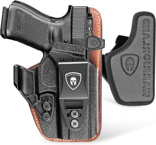 WARRIORLAND IWB Hybrid Holster Compatible with Glock 17/19/22/23 Gen 3-5, Glock 31/32 Gen 3-4, Glock 19X/44/45, Concealed Carry Polymer & Leather Holster with Claw/Optics Cut Ready, Right Hand(Brown) WARRIORLAND