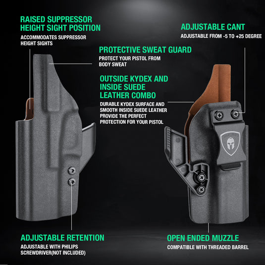 Glock 43/43X(Not Fit MOS Nor Rail) - Leather Lined Kydex Hybrid IWB Holster, Inside Waistband carry Right Hand | WARRIORLAND