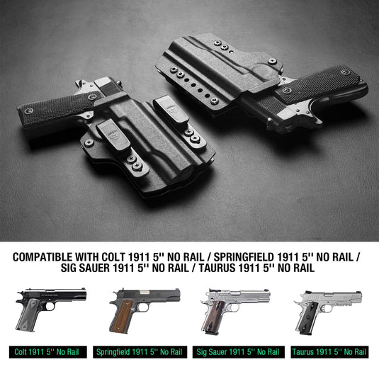 1911 .45ACP No Rail Pistol, IWB & OWB Convertible Holster, Optic Ready, Adj Ride Height, Right Hand | Warriorland WARRIORLAND