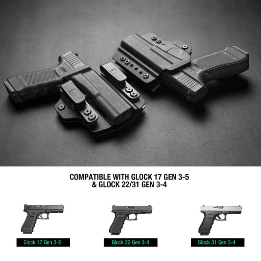 Glock 17 Gen 3-5 & Glock 22/31 Gen 3-4 IWB & OWB Convertible Holster Holsters, Adj Ride Height | Warriorland WARRIORLAND