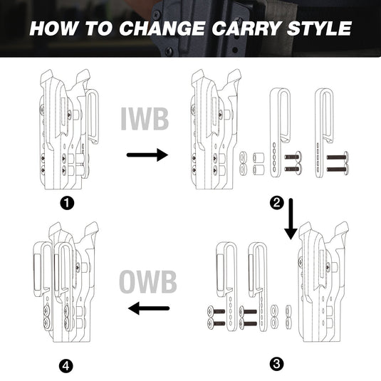 Glock 19 IWB & OWB Convertible Holster, Fit Glock 19/19X/26/44/45 Gen 3-5 & Glock 23/32 Gen 3-4| Warriorland