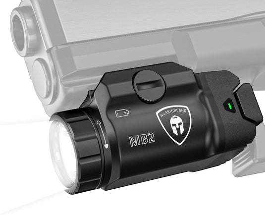 WARRIORLAND 500 Lumen Compact Pistol Light-White LED Tactical Light with Universal Rail Keys-Fits Glock 17/19,SIG SAUER P320,Taurus G2C,Smith&Wesson M&P9-Power Indicator (MB2) WARRIORLAND