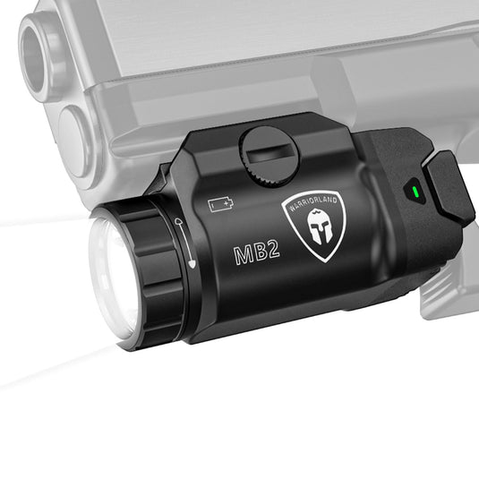 WARRIORLAND 500 Lumen Compact Pistol Light-White LED Tactical Light with Universal Rail Keys-Fits Glock 17/19,SIG SAUER P320,Taurus G2C,Smith&Wesson M&P9-Power Indicator (MB2) WARRIORLAND