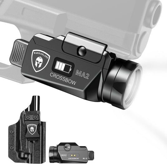 WARRIORLAND Universal Tactical Light Fit Glock 17/19 KYDEX Holster Combo, 800 Lumens Light, Magnetic USB Charging Universal Weapon Light-Screen Displays Battery Status, Crossbow MA2 w/ G19 Holster WARRIORLAND