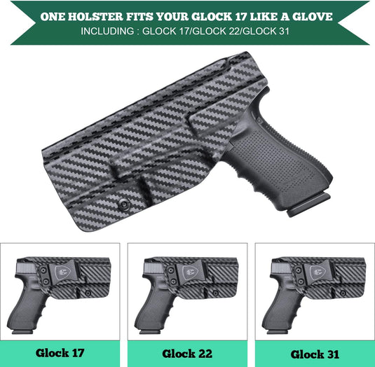 WARRIORLAND Compatible with Glock 17/22/31 Holster, IWB Kydex Holster Fit G17 Gen 1-5/G22 Gen 3-4/G31 Gen 3-5 - Not Fit G22 Gen 5, Inside Waistband Concealed Carry, Adj. Cant & 'Posi-Click' Retention WARRIORLAND