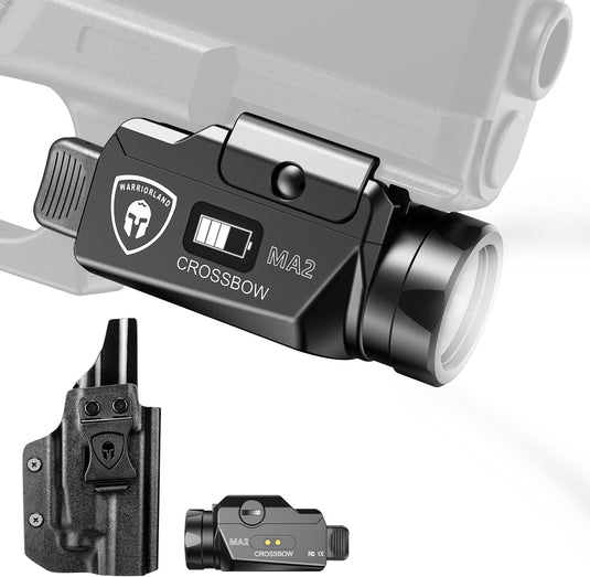 WARRIORLAND MA2 Pistol Light with Holster Fit for Glock 20/21/22/23 Gen 3-5 & Glock 34 Gen 4, 800-lumen LED Weapon Pistol Flashlight & Right-Hand IWB Holster, Rechargeable | Screen Power Indicator WARRIORLAND