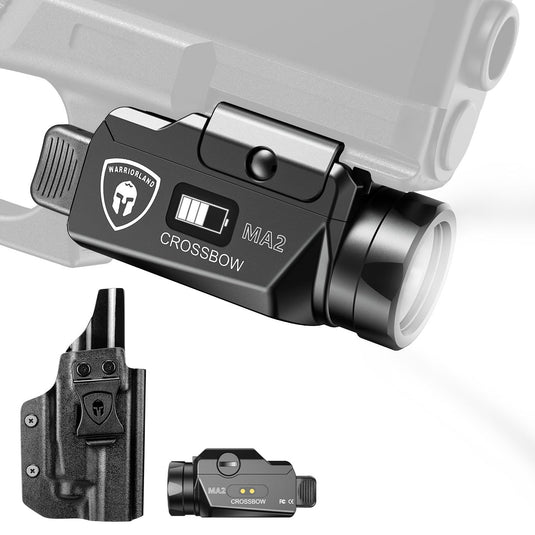 WARRIORLAND MA2 Pistol Light with Holster Fit for Glock 20/21/22/23 Gen 3-5 & Glock 34 Gen 4, 800-lumen LED Weapon Pistol Flashlight & Right-Hand IWB Holster, Rechargeable | Screen Power Indicator WARRIORLAND