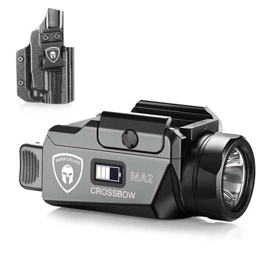 WARRIORLAND Crossbow MA2 Universal Rail Mounted 800 Lumens Tactical Light with Taurus G2C/G3C IWB Kydex Holster Combo, Magnetic USB Charging Pistol Light with Screen Displays Battery Status WARRIORLAND