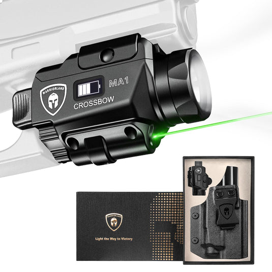 WARRIORLAND MA1 Laser Light Combo Holster Fit for Hellcat Pro, 800-lumen LED Gun Flashlight and Green Laser Weapon Pistol Light & Right-Hand IWB Holster, Rechargeable | Screen Power Indicator WARRIORLAND