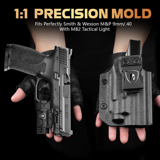 WARRIORLAND MB2 Pistol Light and Custom Kydex Holster, Fit for S&W M&P 9 M2.0 Compact 4.0'' Barrel, 500-Lumen Universal Rail Mounted Tactical Weapon Light with White LED Flashlight, Power Indicator WARRIORLAND