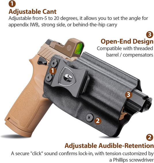 WARRIORLAND Kydex IWB Holster for Sig P320 Compact/XCompact/X-Carry/M18/M17/Full-Size/XFive Legion/DH3/AXG, Optics Cut, Adjustable Cant & Retention, Right Hand Concealed Carry