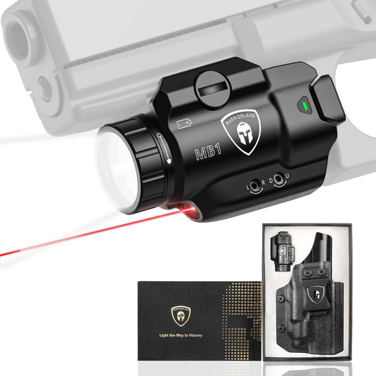 WARRIORLAND MB1 500 Lumens Portable Universal Rail Mounted Weapon Light -Red Laser & White LED Combo with S&W SD9 VE/SD40 VE Kydex Holster-Three Operation Modes & Power Indicator MB1w/SD9 Holster WARRIORLAND