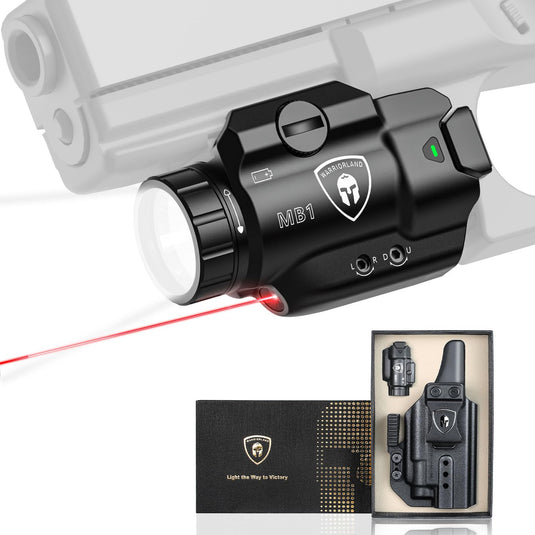 WARRIORLAND MB1 500 Lumens Portable Universal Rail Mounted Weapon Light - Red Laser & White LED Combo with Glock 17/19 Claw Holster - Three Operation Modes & Power Indicator MB1w/Glock G17/G19 WARRIORLAND