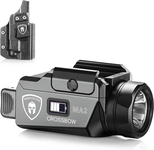 WARRIORLAND Crossbow MA2 Universal Rail Mounted 800 Lumens Pistol Light with P320 Compact M18 IWB Kydex Holster Combo, Magnetic USB Charging Tactical Light with Screen Displays Battery Status WARRIORLAND