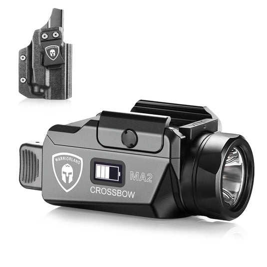 WARRIORLAND Crossbow MA2 Universal Rail Mounted 800 Lumens Pistol Light with P320 Compact M18 IWB Kydex Holster Combo, Magnetic USB Charging Tactical Light with Screen Displays Battery Status WARRIORLAND