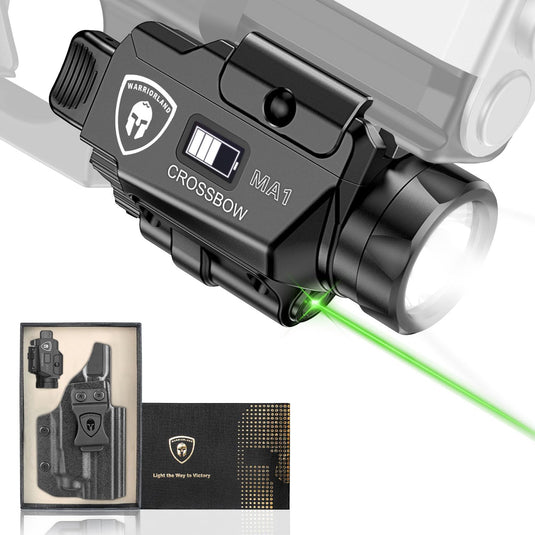 WARRIORLAND MA1 Laser Light Combo Holster Fit for M&P 9mm Shield EZ, 800-lumen LED Gun Flashlight and Green Laser Weapon Pistol Light & Right-Hand IWB Holster, Rechargeable | Screen Power Indicator WARRIORLAND