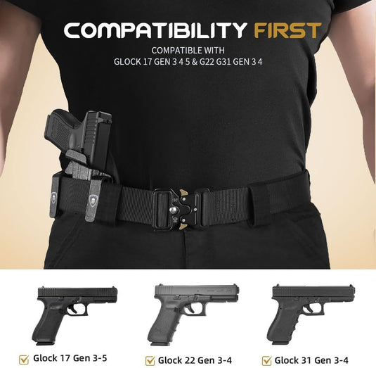 WARRIORLAND Hybrid Kydex & Nylon Holster, Optional for Glock 17 Gen 3 4 5 & G22 G31 Gen 3 4 & their MOS, Optics Cut & Open Muzzle, Concealed Carry WARRIORLAND