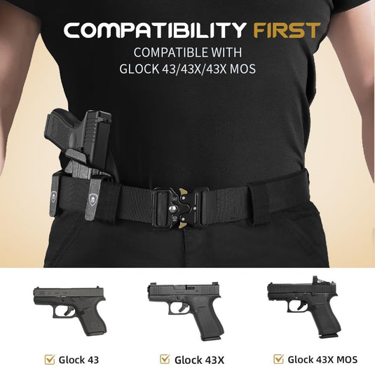 WARRIORLAND Hybrid Kydex & Nylon Holster, Optional for Glock 43/43X/ 43X MOS, Optics Cut & Open Muzzle, Concealed Carry Right Hand WARRIORLAND