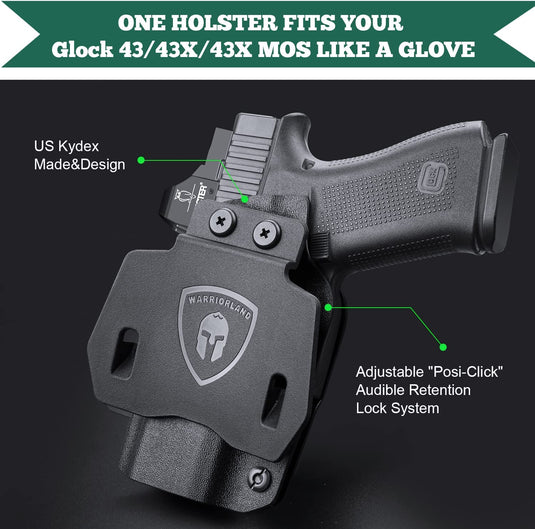 Glock 43 / G43X & 43X MOS Outside Waistband OWB Kydex Holster, Optic Ready, Right Hand WARRIORLAND