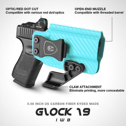 Glock 17/19 IWB Carbon Fiber Kydex Holster, also fit Glock19X/26/44/45 Gen(1-5) & Glock 23/32 Gen(3-4), Right Hand | WARRIORLAND