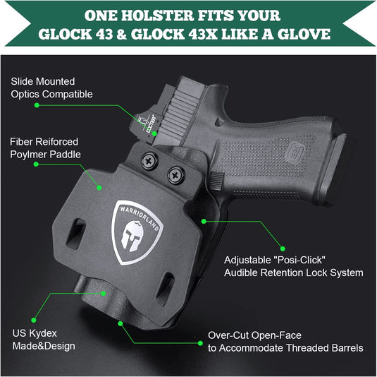Glock 43 43X - OWB Kydex Holster - Not Fit Glock 43X MOS, Right Hand | WARRIORLAND WARRIORLAND