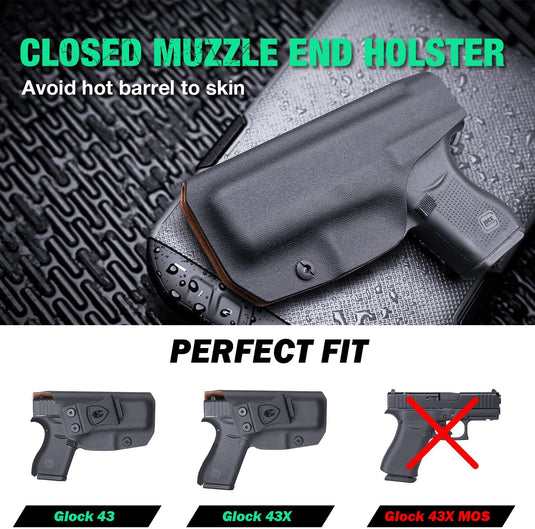 Glock 43 / Glock 43X IWB Kydex Holster with Leather Interior - Not Fit G43X MOS, Right Hand | WARRIORLAND WARRIORLAND
