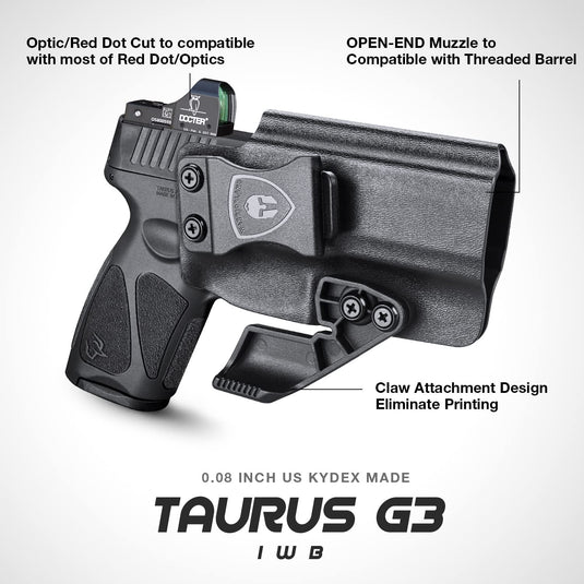 IWB Kydex Holster with Red Dot Cut and Claw Fits Taurus G3 - Not Fit G3X & G3XL, Right Hand | WARRIORLAND WARRIORLAND