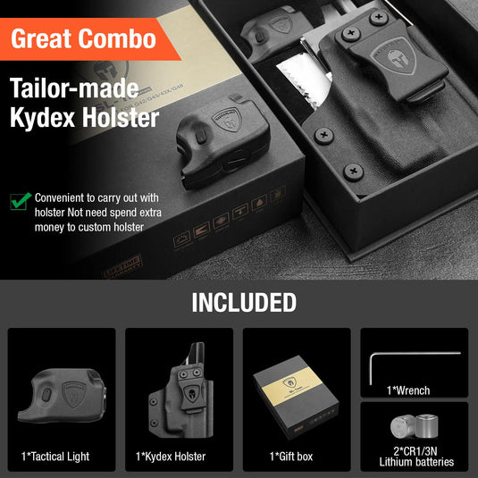 Mini Gun Light + Kydex Holster, Perfect Fit Glock 42 WARRIORLAND