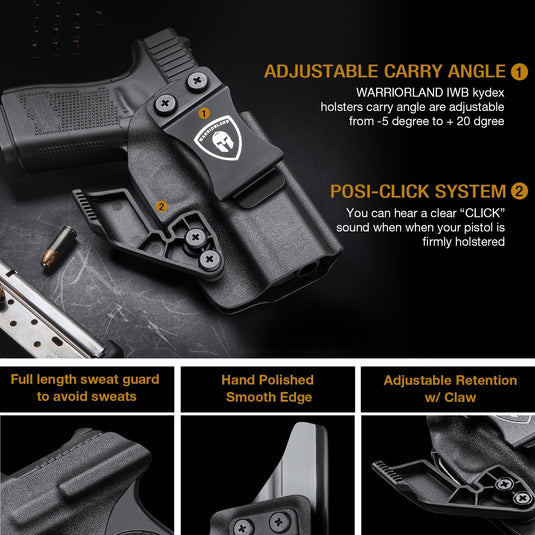 Glock 26 IWB Holster with Optic Cut and Claw, Metal Belt Clip, 0.06 inch Kydex | Right/Left Hand