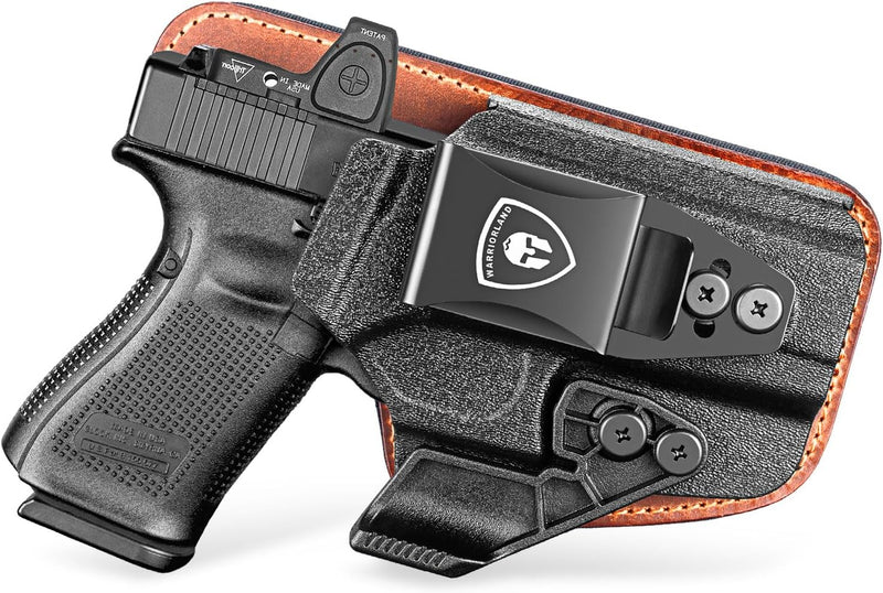 Load image into Gallery viewer, WARRIORLAND IWB Hybrid Holster Compatible with Glock 17/19/22/23 Gen 3-5, Glock 31/32 Gen 3-4, Glock 19X/44/45, Concealed Carry Polymer &amp; Leather Holster with Claw/Optics Cut Ready, Right Hand（Brown）
