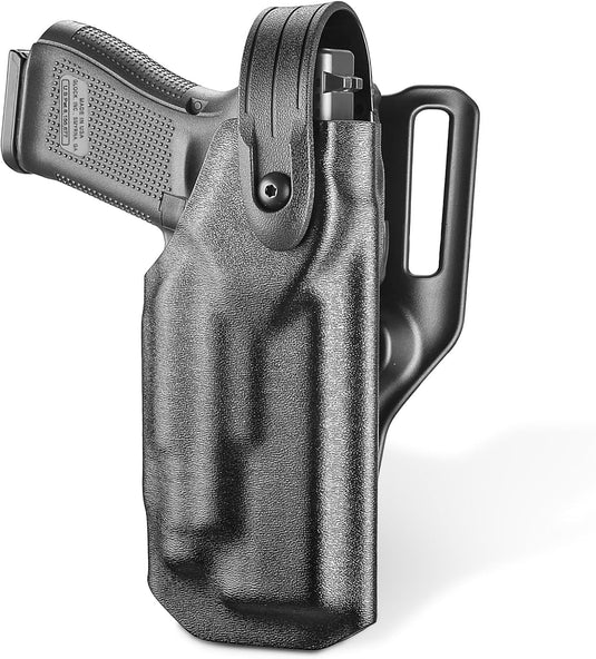 WARRIORLAND OWB Kydex Holster light bearing holster for Glock 17/19 Gen 3-5 - Thumb Release - Level II Retention - MB1/MB2/MB3 Compatible - Right Hand