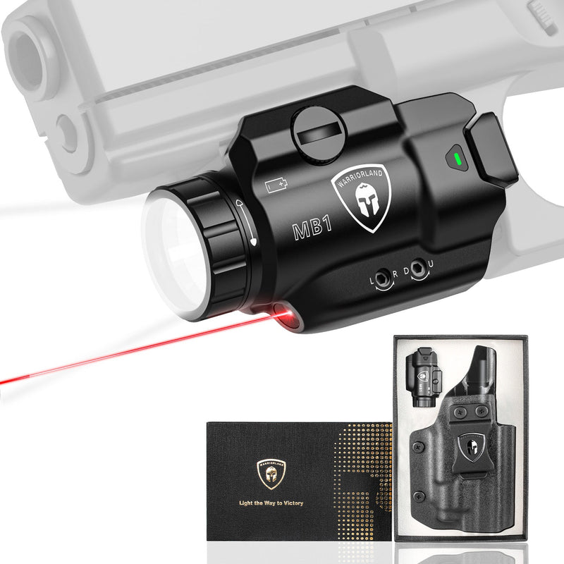 Load image into Gallery viewer, WARRIORLAND MB1 500 Lumens Portable Universal Rail Mounted Pistol Light - Red Laser &amp; White LED Combo with M&amp;P 9mm Shield EZ Kydex Holster-Three Operation Modes &amp; Power Indicator MB1w/MPS9EZ Holster
