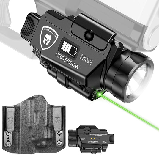 Universal Light Laser Combo with Glock 17/19 OWB Holster, Green Beam & LED Tactical Light, Magnetic USB Rechargeable Screen Displays Battery Status, Crossbow MA1 w/ G19 OWB Holster|WARRIORLAND