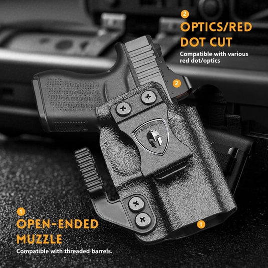 WARRIORLAND Kydex Holster, Fits Glock 43 / 43X / 43X MOS, IWB Carry, Adj. Retention, with Claw & Right-Hand
