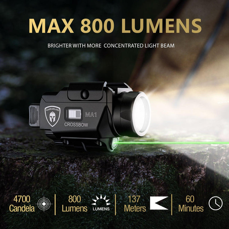 Load image into Gallery viewer, Crossbow MA1 800 Lumens Rail Mounted Universal Weaponlight for Pistol, Green Laser &amp; White LED Combo Tactical Light, Magnetic USB Rechargeable Flashlight-Screen Displays Battery Status|WARRIORLAND
