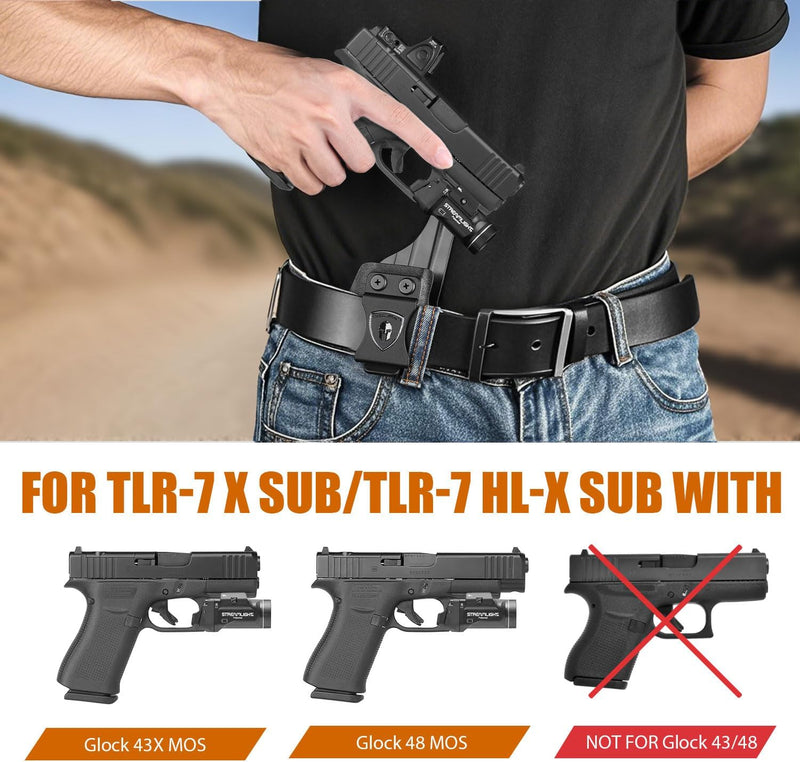 Load image into Gallery viewer, WARRIORLAND IWB Kydex Holster for Glock 43X MOS / 48 MOS with TLR-7X Sub or TLR-7 HL-X Sub – Optic Cut | Full Sweat Guard | Posi-Click Retention | Adj. Cant &amp; Retention, Right Hand

