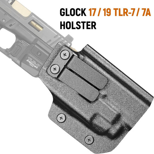 IWB Kydex Holster for Glock 19 with TLR7/ TLR7A, Fit Glock 17/19 Gen 3-5, 23/32 Gen 3-4 & 19X/ 44/45, Inside Waistband Conceal Carry, Optic Cut, Adj. Cant & Retention, Right Hand