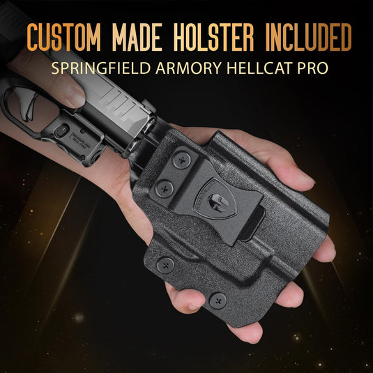WARRIORLAND Kydex Holster for Gun with Green Laser Light Combo Fit for Hellcat Pro Pistol, WLS-110G Laser Beam Sight with Power Indicator & Concealed Carry IWB Right-Hand Holster