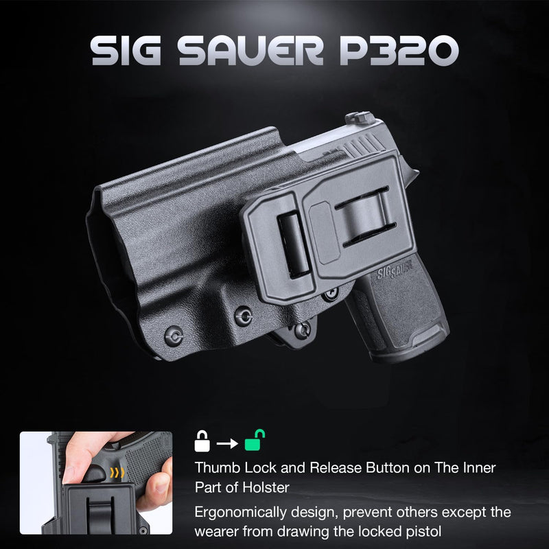Load image into Gallery viewer, WARRIORLAND OWB KYDEX Holster Thumb Release &amp; Optics Cut Fit: Sig P320 Compact M18 / P320 Full Size M17 / P320-XFIVE Legion, Outside Waistband 360 Degree Adj. Fits 1.5&quot;-2.25&quot; Belt, Right Hand
