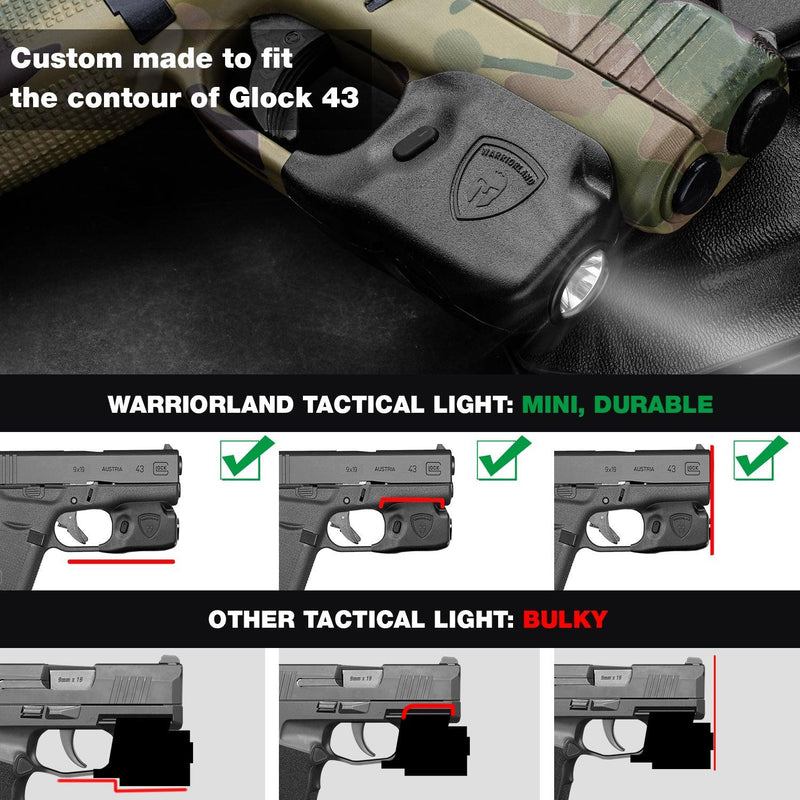 Load image into Gallery viewer, Mini Gun Light with Kydex Holster Custom Molded for Glock 43 / Glock 43X LED Tactical Pistol Handgun Flashlight | WARRIORLAND
