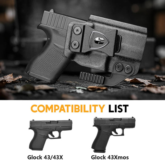 WARRIORLAND Kydex Holster, Fits Glock 43 / 43X / 43X MOS, IWB Carry, Adj. Retention, with Claw & Right-Hand